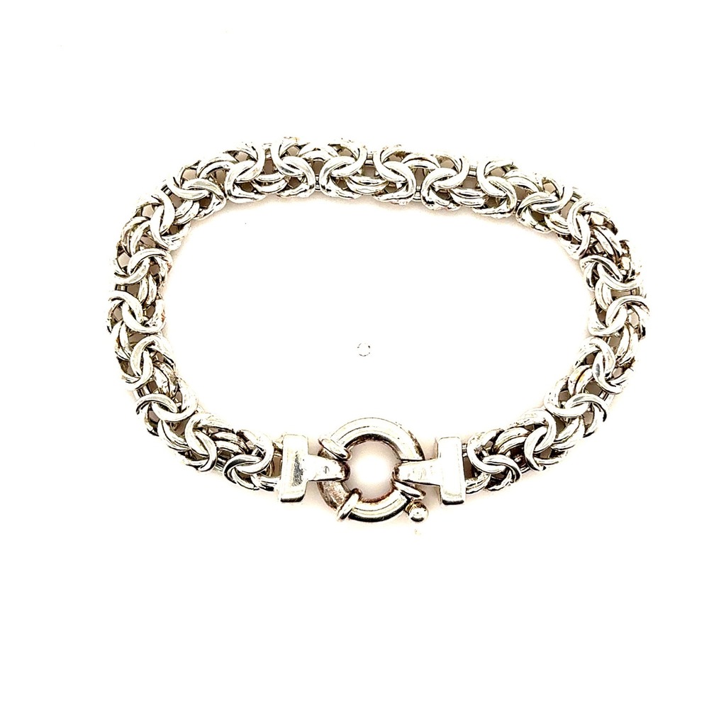 Sterling Silver Byzantine Link Bracelet 9mm Thick 7.5 Inch Oversized Clasp 17.7g